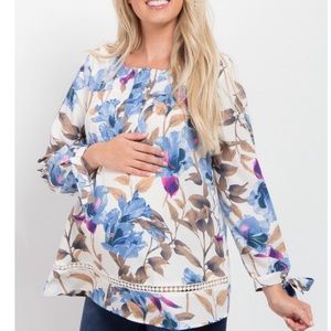 Pinkblush Tops - Pinkblush Ivory Floral Long Sleeve Tie Blouse Pinkblush Tops - Pinkblush Ivory Floral Long Sleeve Tie Blouse